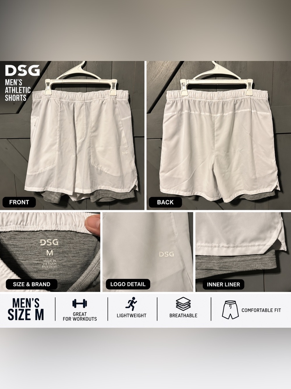 DSG Men's White 2-in-1 Athletic Shorts - Size Medium
